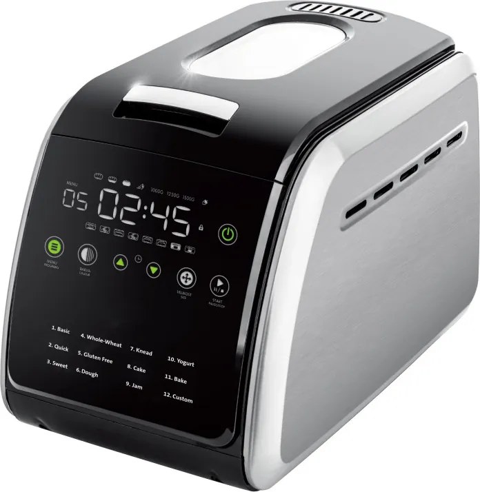 La mâna a doua: Masina de paine Oliver Voltz OV51446A, 850W, 1500 gr, 12 programe, Afisaj LCD, cronometru, Argintiu/Negru