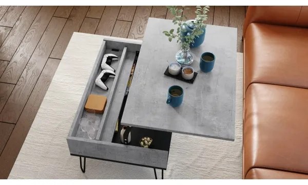 Măsuță de cafea cu blat rabatabil și raft HALIJA gri/negru
