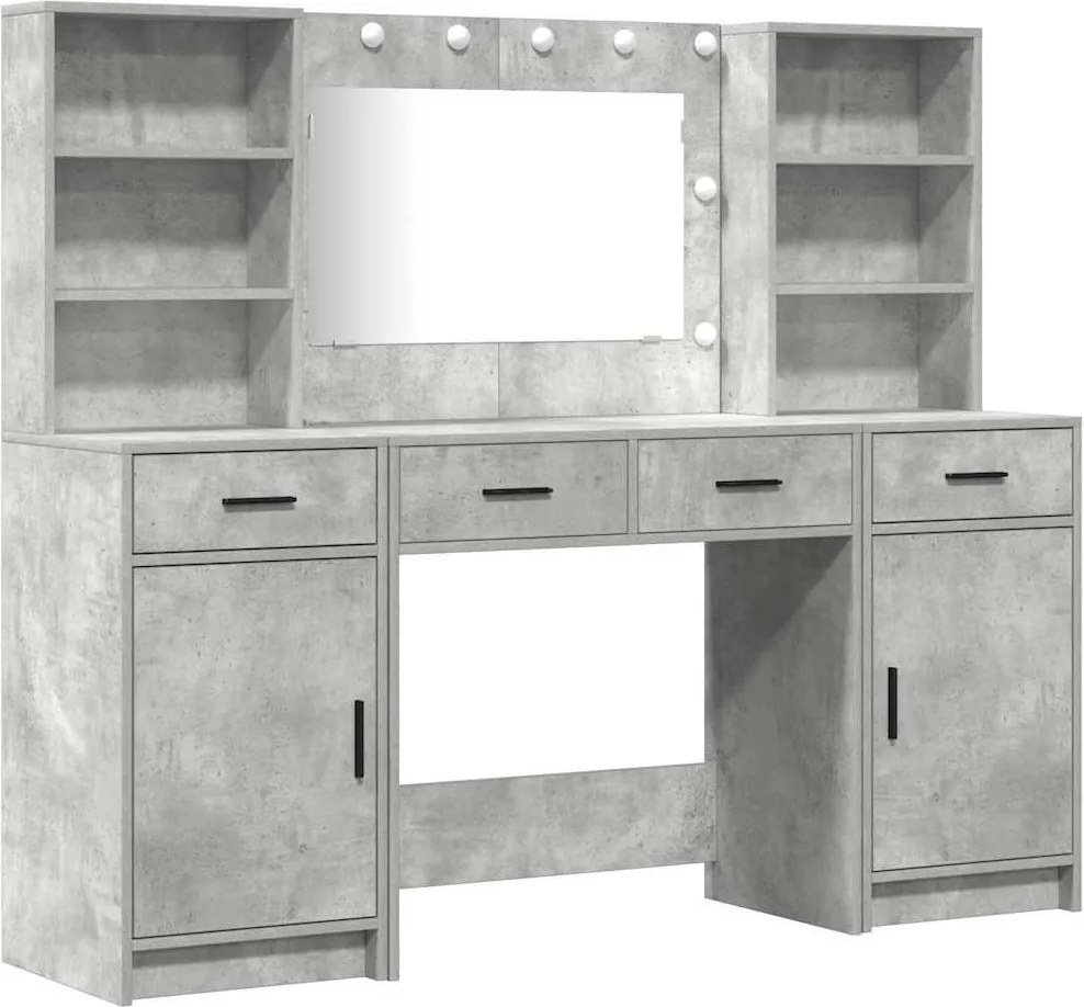 vidaXL Set masă de toaletă cu LED 3 pcs Gri din beton Lemn compozit