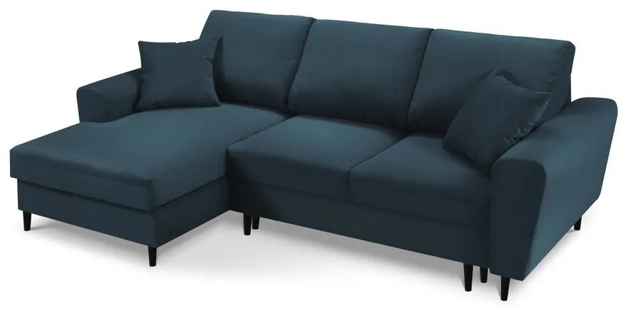 Colțar albastru închis extensibil, cu spațiu de depozitare cu tapițerie din catifea reiată (cu colț pe partea stângă, cu șezlong) Kyoto – Cosmopolitan Design