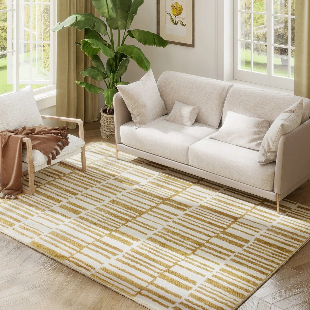 HOMCOM Covor de living 200 x 140 cm fir scurt lavabil în mașină hipoalergic pentru living, dormitor, birou, galben | Aosom Romania