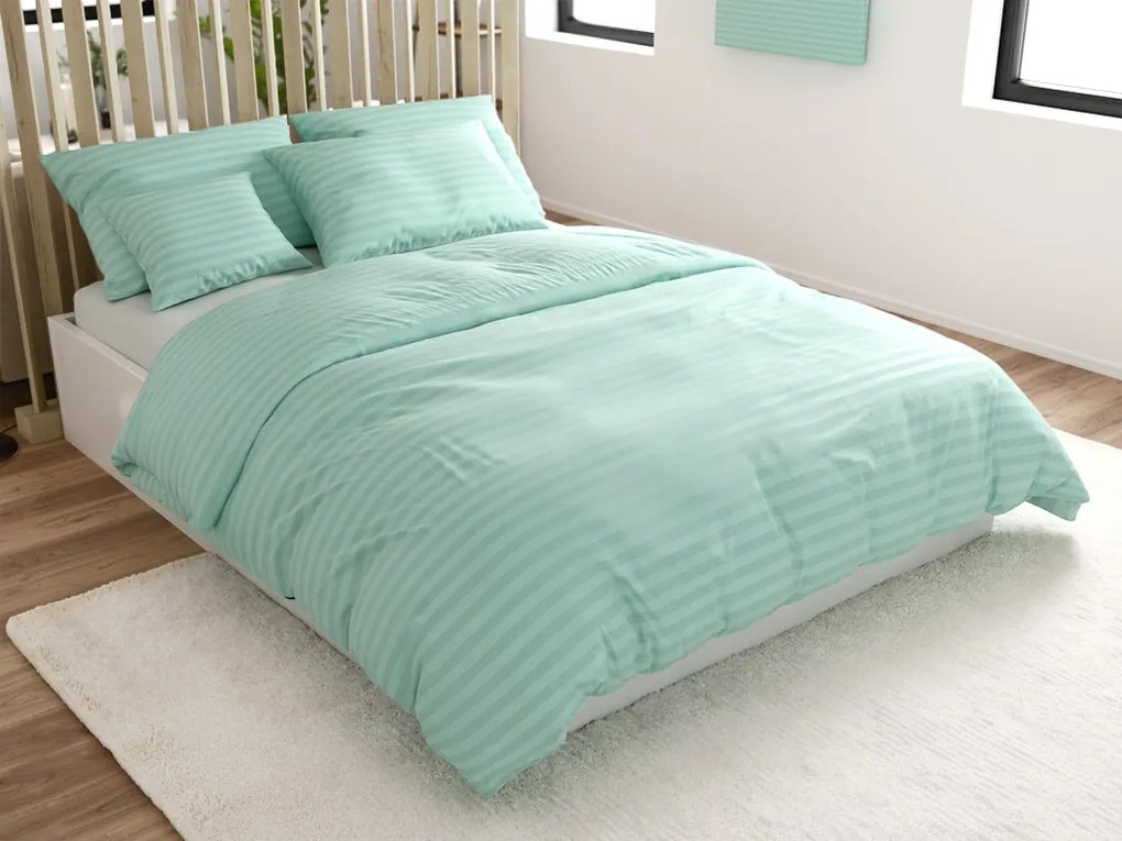 Lenjerie de pat hoteliera din microfibra JASMINE mentol - dunga 2 cm, buzunar hotelier Dimensiune lenjerie de pat: 70 x 90 cm | 140 x 220 cm