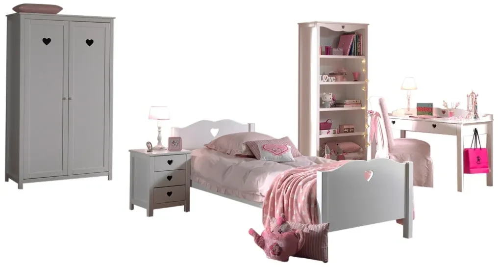 Set AMORI Mobilier Cameră Copii, 5 Piese, Alb, Stil Romantic – Vipack