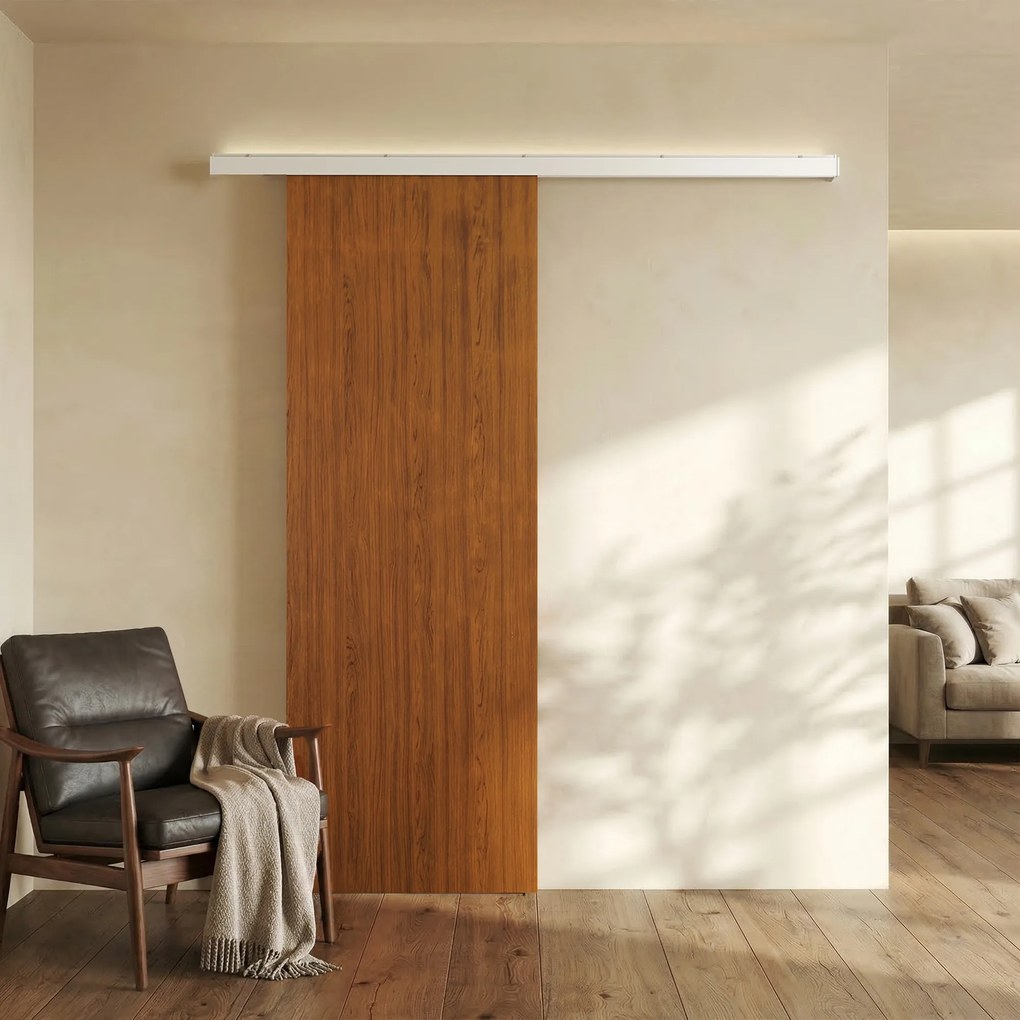 HOMCOM Ușă culisantă 75x210cm, Kit montaj, Șină, Efect lemn maro | Aosom Romania