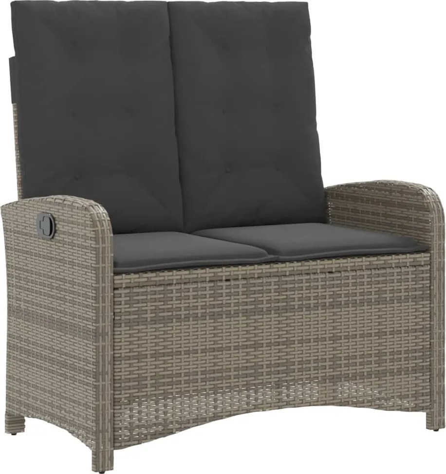 vidaXL Bancă de grădină rabatabilă cu perne, gri, poliratan