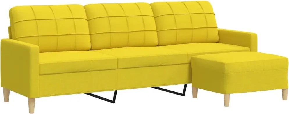 vidaXL Canapea cu 3 locuri și taburet, galben deschis, 210 cm, textil