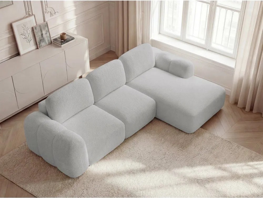 Colțar gri deschis extensibil/cu spațiu de depozitare cu tapițerie din țesătură bouclé (cu colț pe partea dreaptă/cu șezlong) Montaigne – Bobochic Paris