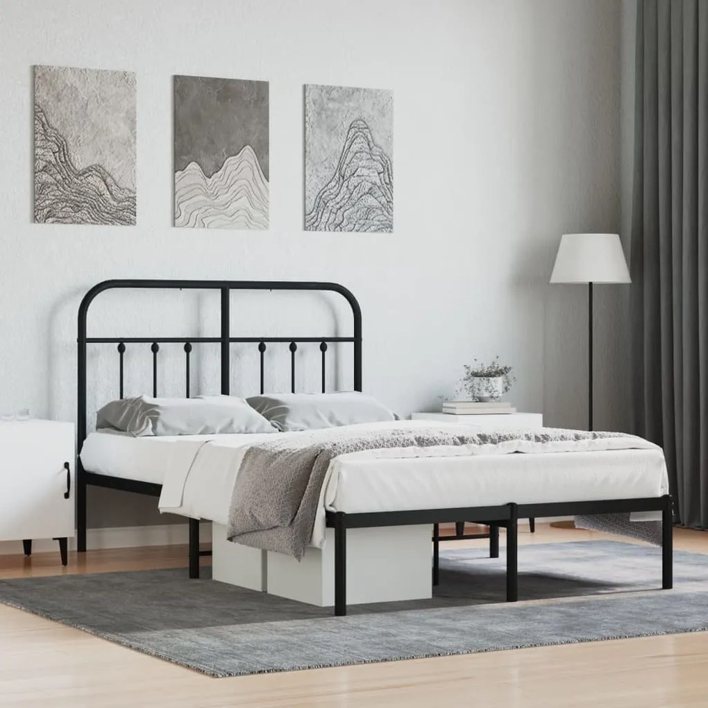 352575 vidaXL Cadru de pat metalic cu tăblie, negru, 120x190 cm