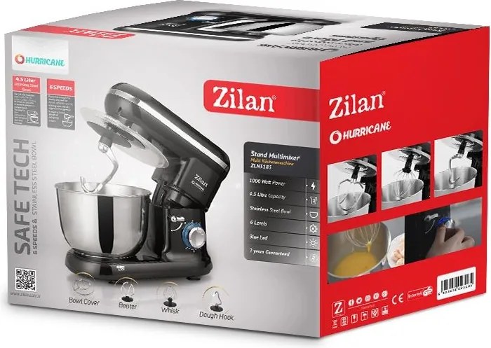Multi-mixer Hurricane Zilan ZLN3185,negru 6 trepte + puls, 4.5L., 1000W,