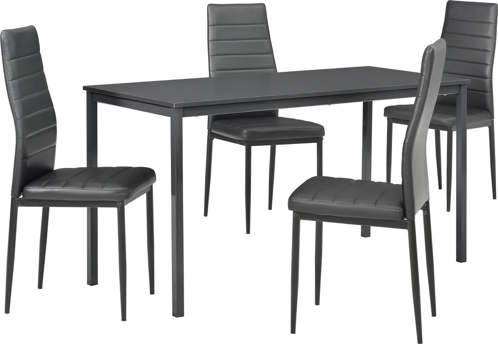 [en.casa]® Masa bucatarie/salon design elegant  - gri inchis (140x60cm) - cu 4 scaune gri inchis elegante