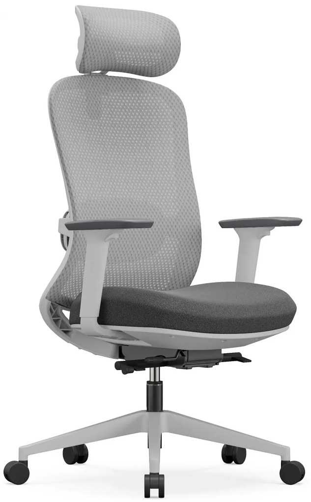 SYNO-HG Scaun ergonomic, suport lombar cu Masaj, sezut translatabil, cotiere 3D, tetiera 2D, Mesh/textil, Gri