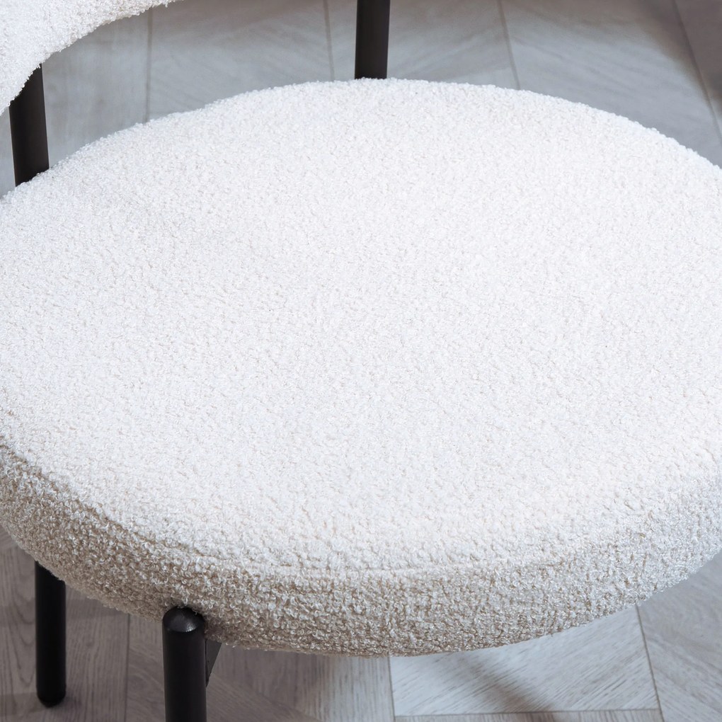 HOMCOM Set 2 scaune de dining, Captușire în Fleece, Scaune cu șezut captusit, Picioare din Metal, Crem | Aosom Romania