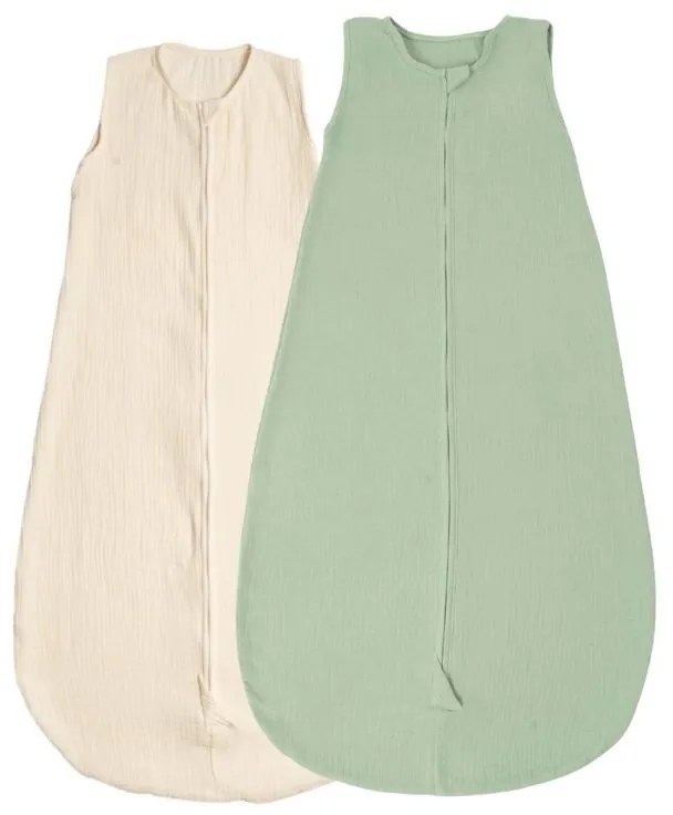 Set 2 saci de dormit de vara pentru copii din muselina dubla 18-36 luni Kidizi mint-ivory, bumbac 100%, 0.3 tog