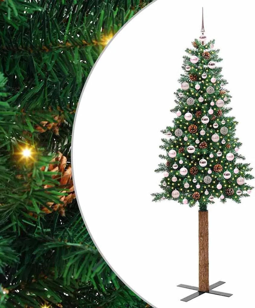 vidaXL Brad de Crăciun subțire Verde 210 cm PVC și lemn de PIN masiv