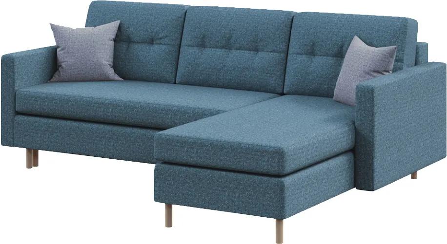 Canapea cu colt extensibila albastra din poliester si lemn pentru 4 persoane Rudy Mesonica