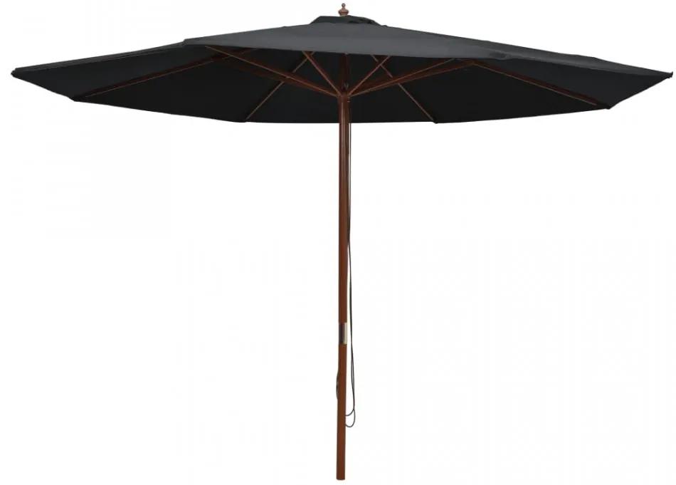 Umbrelă de soare de exterior, stâlp din lemn, negru, 350 cm