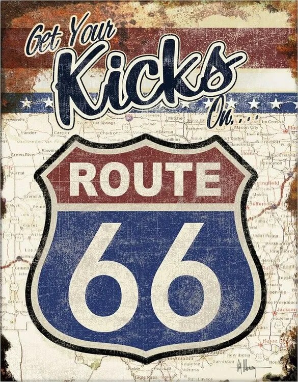 Placă metalică Route 66 - Get Your Kicks On