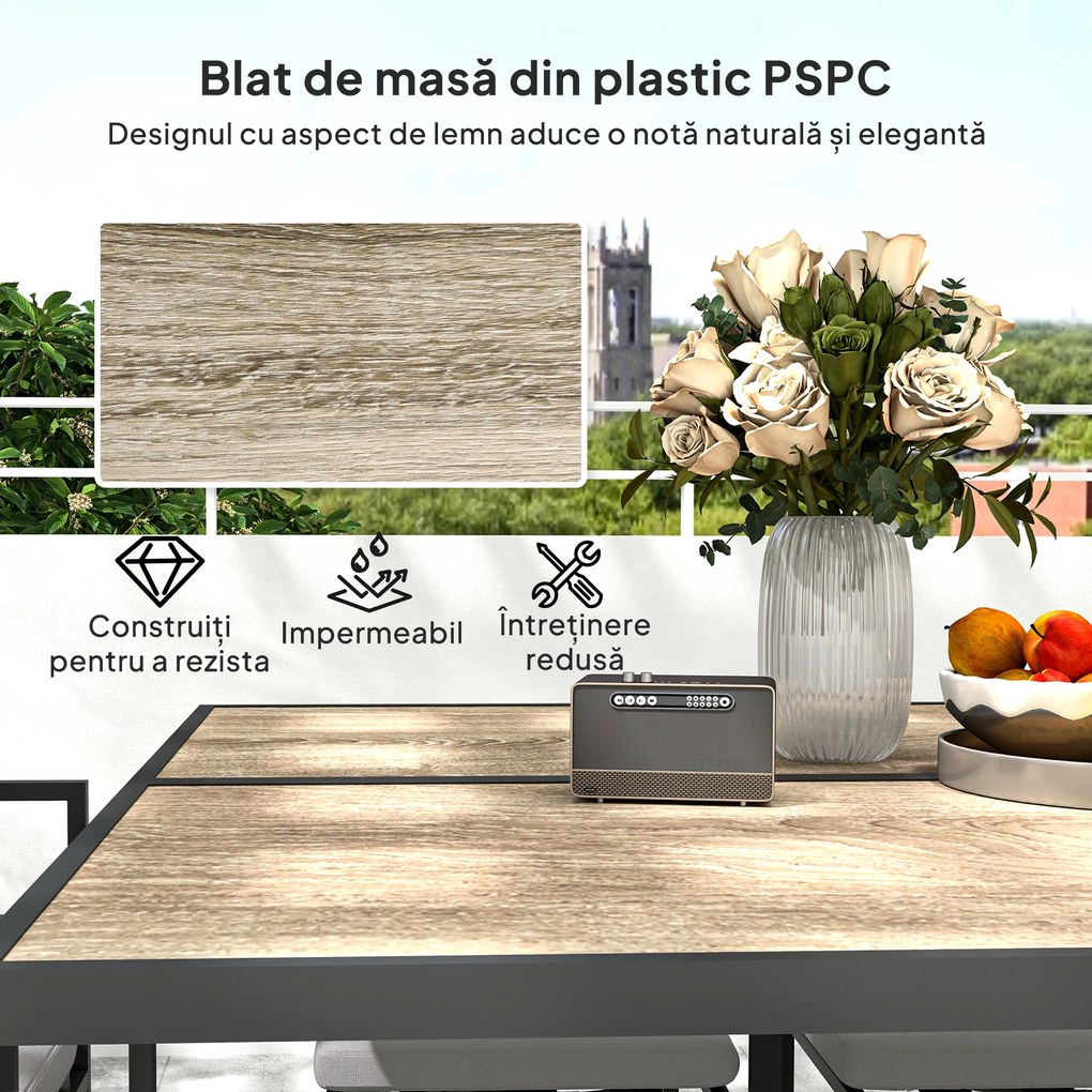 Outsunny Set Mobilier de Grădină din 9 Piese cu Masă, 4 Fotolii și 4 Scaune, 110x110x75 cm, Gri | Aosom Romania