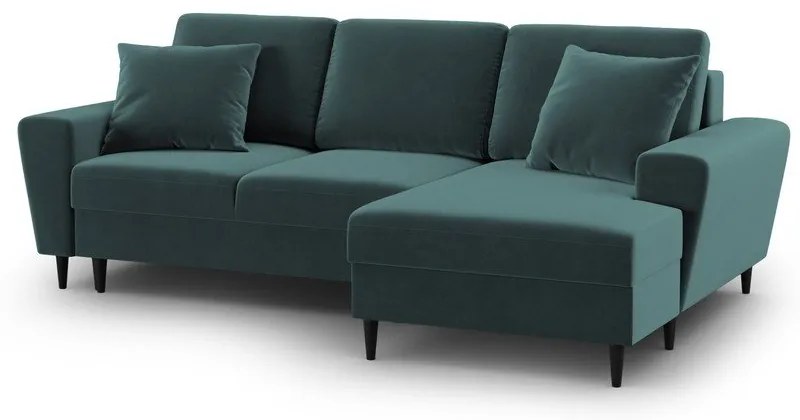 Colțar petrol extensibil, cu spațiu de depozitare cu tapițerie din catifea (cu colț pe partea dreaptă, cu șezlong) Kyoto – Cosmopolitan Design