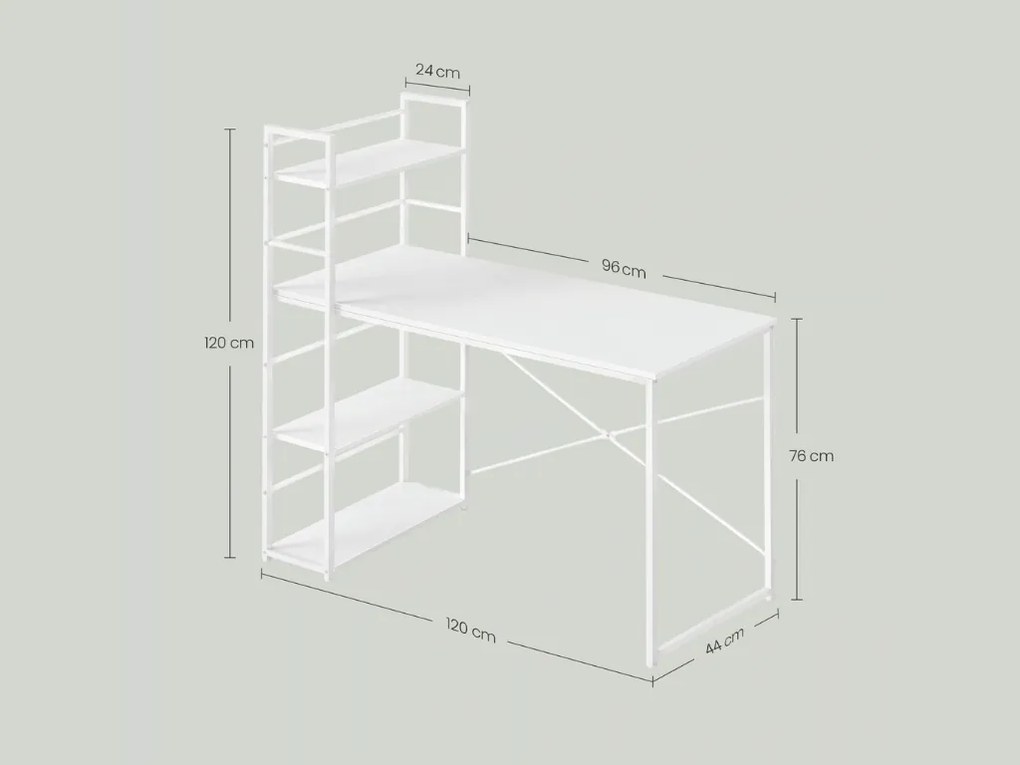 Birou MAX 4.0 cu raft 120x44 cm, alb