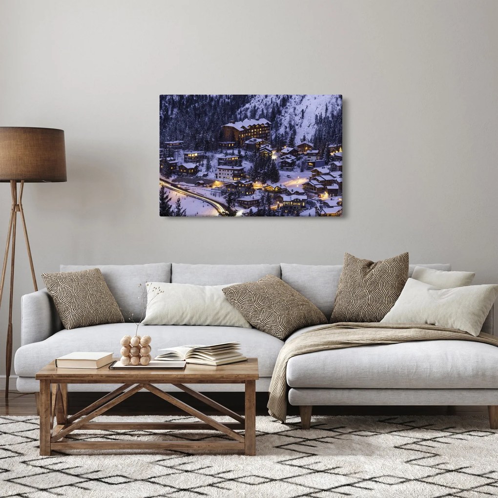 Tablou - orășelul montan iarna (90x60 cm)