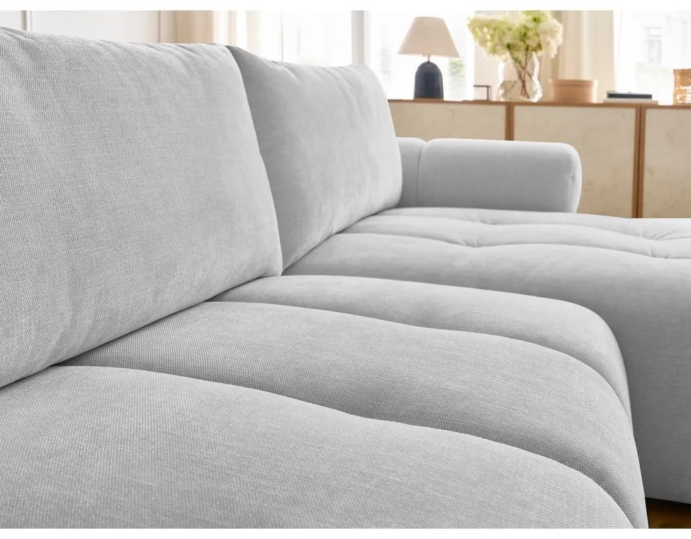 Colțar gri deschis extensibil/cu spațiu de depozitare (cu colț pe partea dreaptă/cu șezlong) Fuji – Bobochic Paris