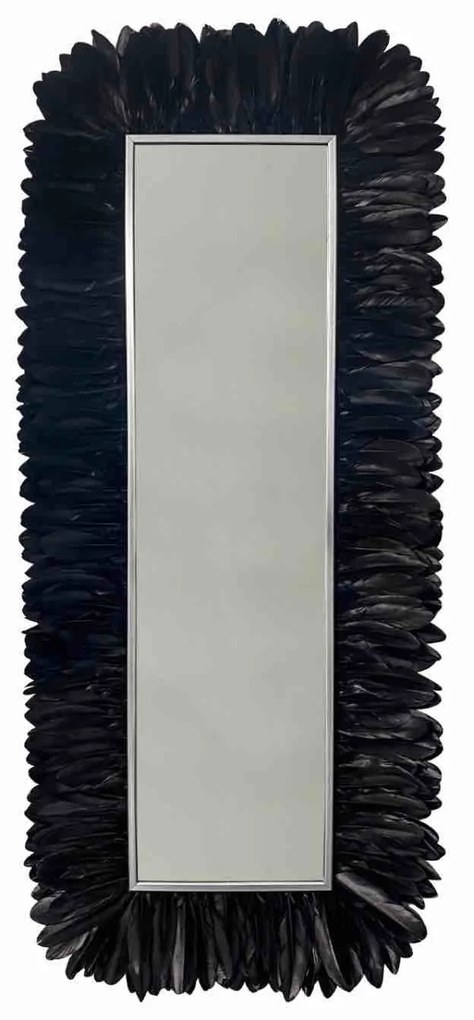 Oglinda decorativa de perete, dreptunghiulara cu pene negre MERRY, 150 X 60 cm