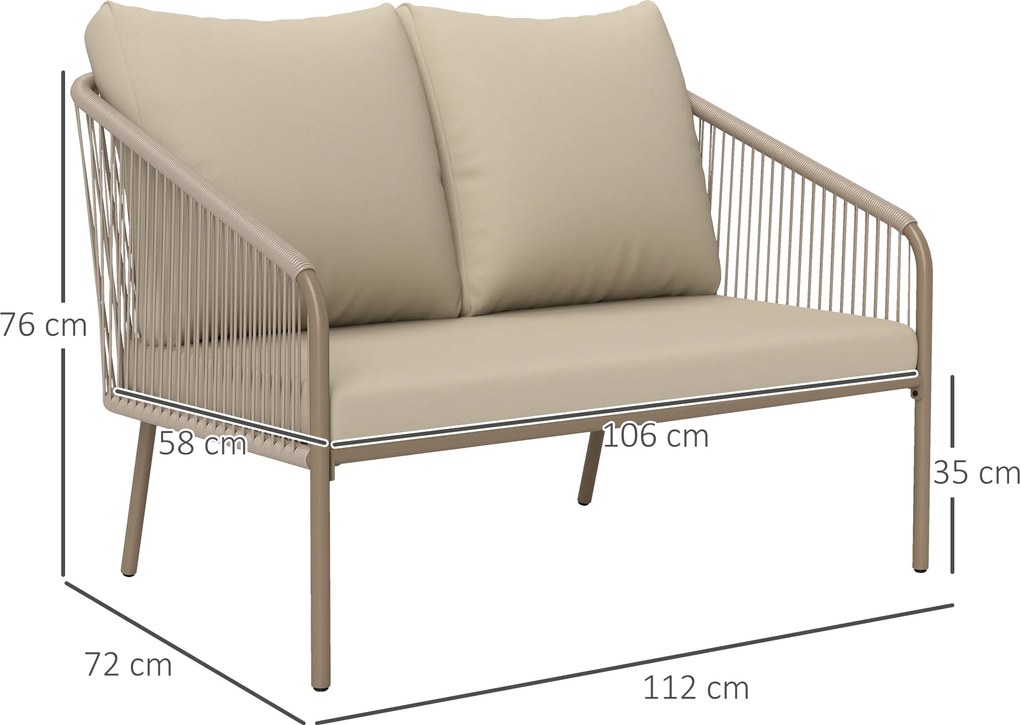 Outsunny Canapea de Grădină cu 2 Locuri, Perne Detașabile, Brațe și Cadru din Oțel, 112x72x76 cm, Verde | Aosom Romania