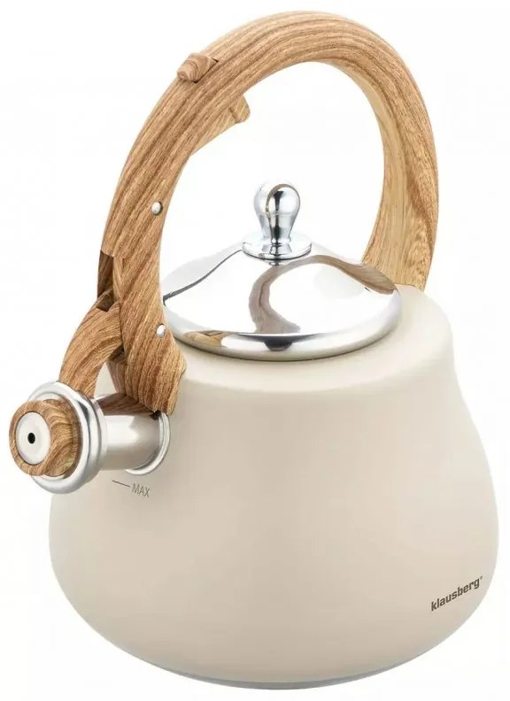 Ceanic cu fluier Klausberg KB 7919, 2,8 l, Maner izolat termic, Inductie, Bej