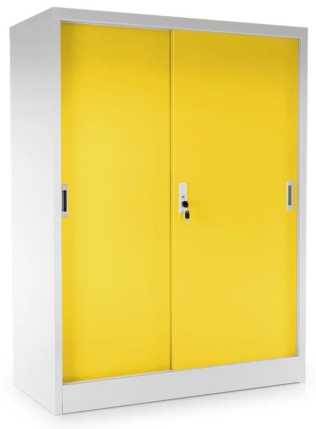 Dulap metalic universal mediu cu uși glisante 90 x 40 x 120 cm, încuietoare cilindrică, galben - ral 1023
