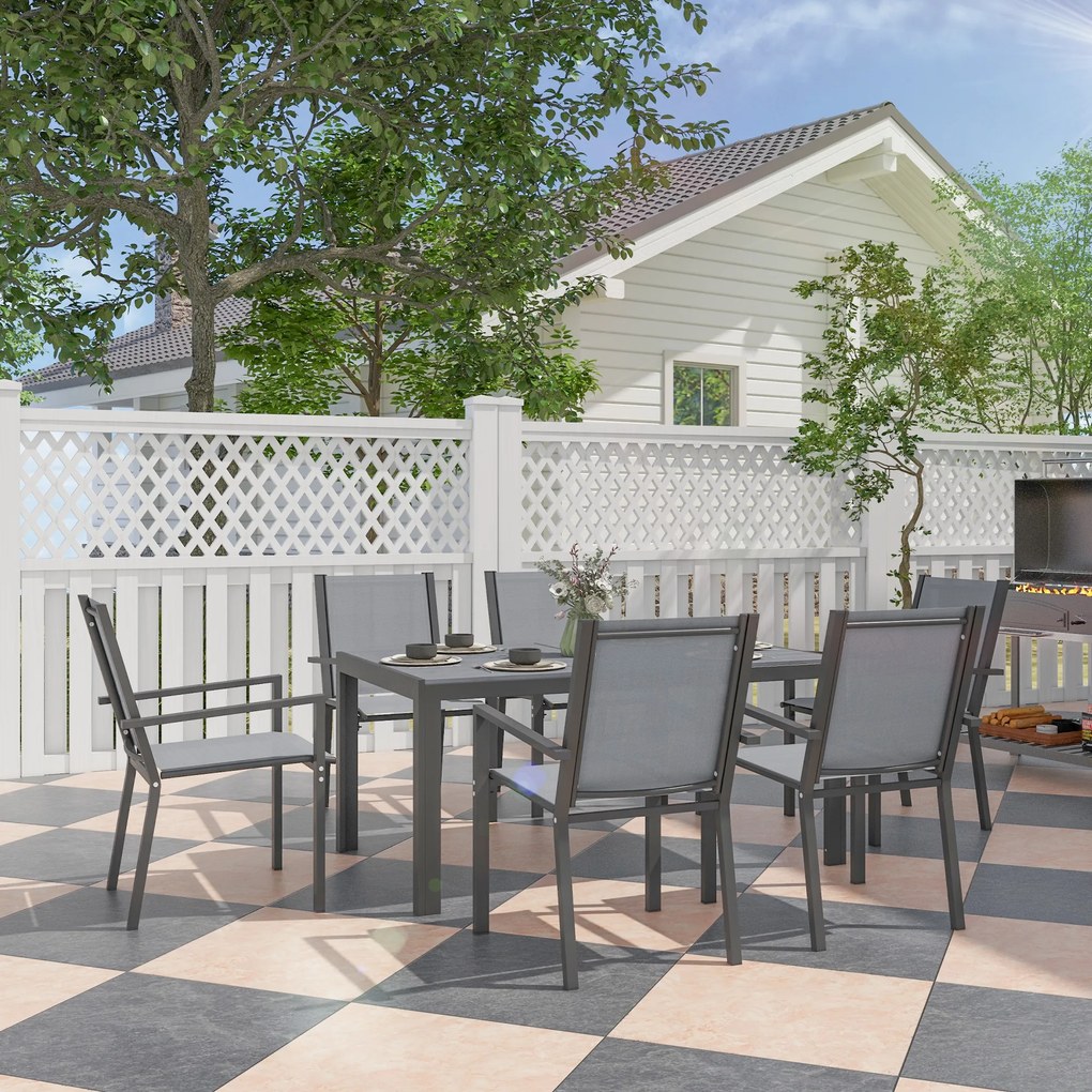 Outsunny Set de Grădină cu Masă și 6 Scaune Stivuibile, 7 Piese, Gri Deschis | Aosom Romania