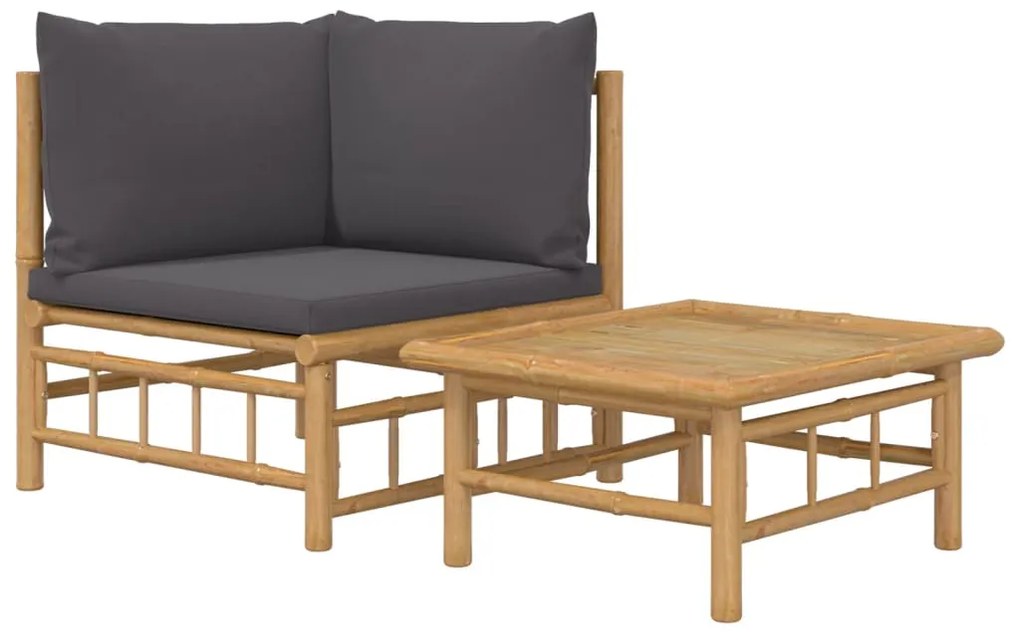 362307 vidaXL Set mobilier de grădină cu perne gri închis, 2 piese, bambus