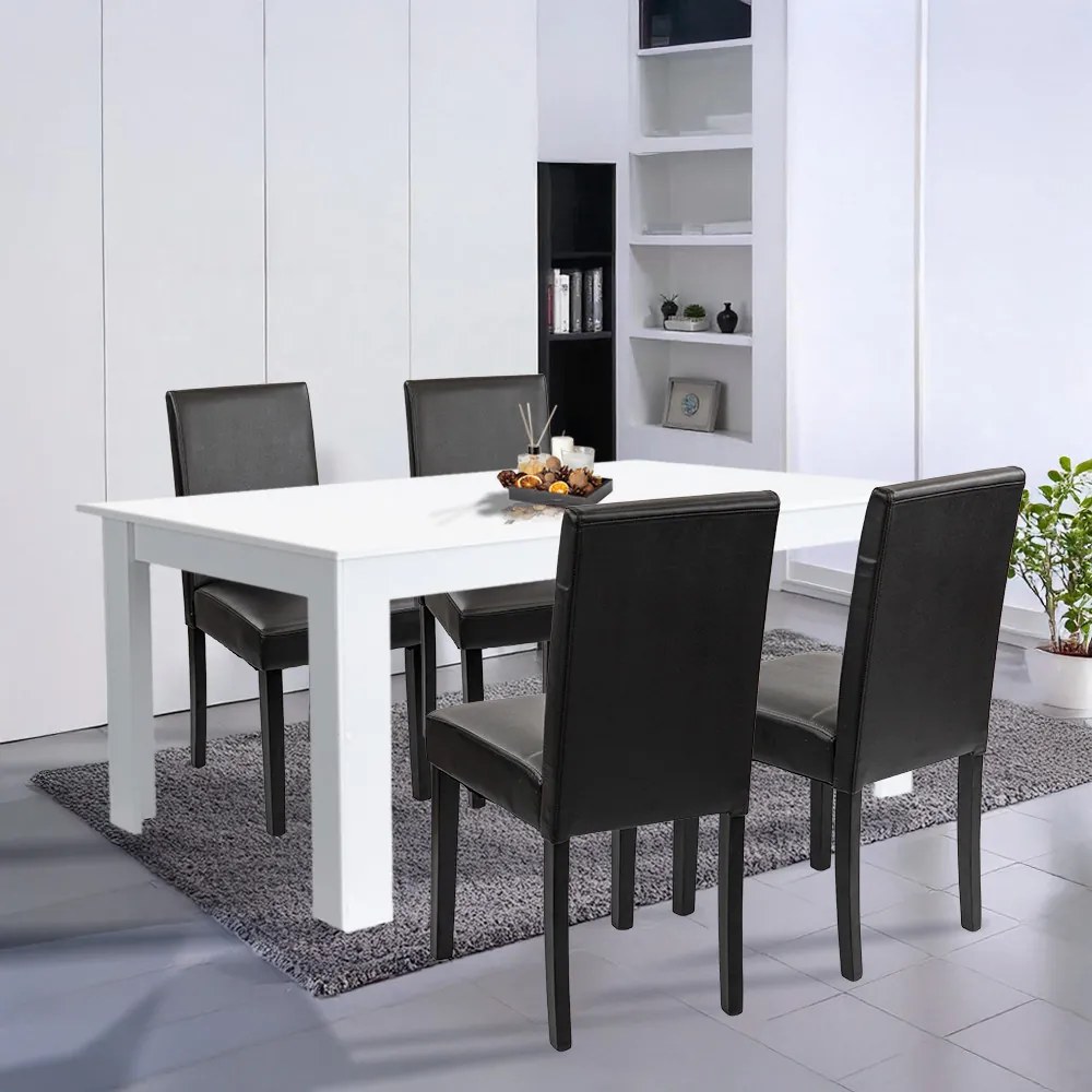 Set de masă Leon 4+1 alb-negru