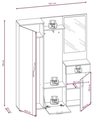 Mobilier pentru hol cu oglindă NOLAN, maro/grafit