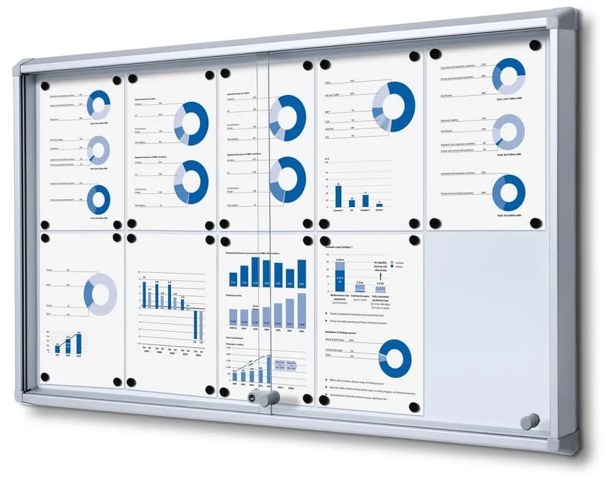 Vitrina de informatii interioare cu usi glisante 10 x A4 - spate tabla, aluminiu