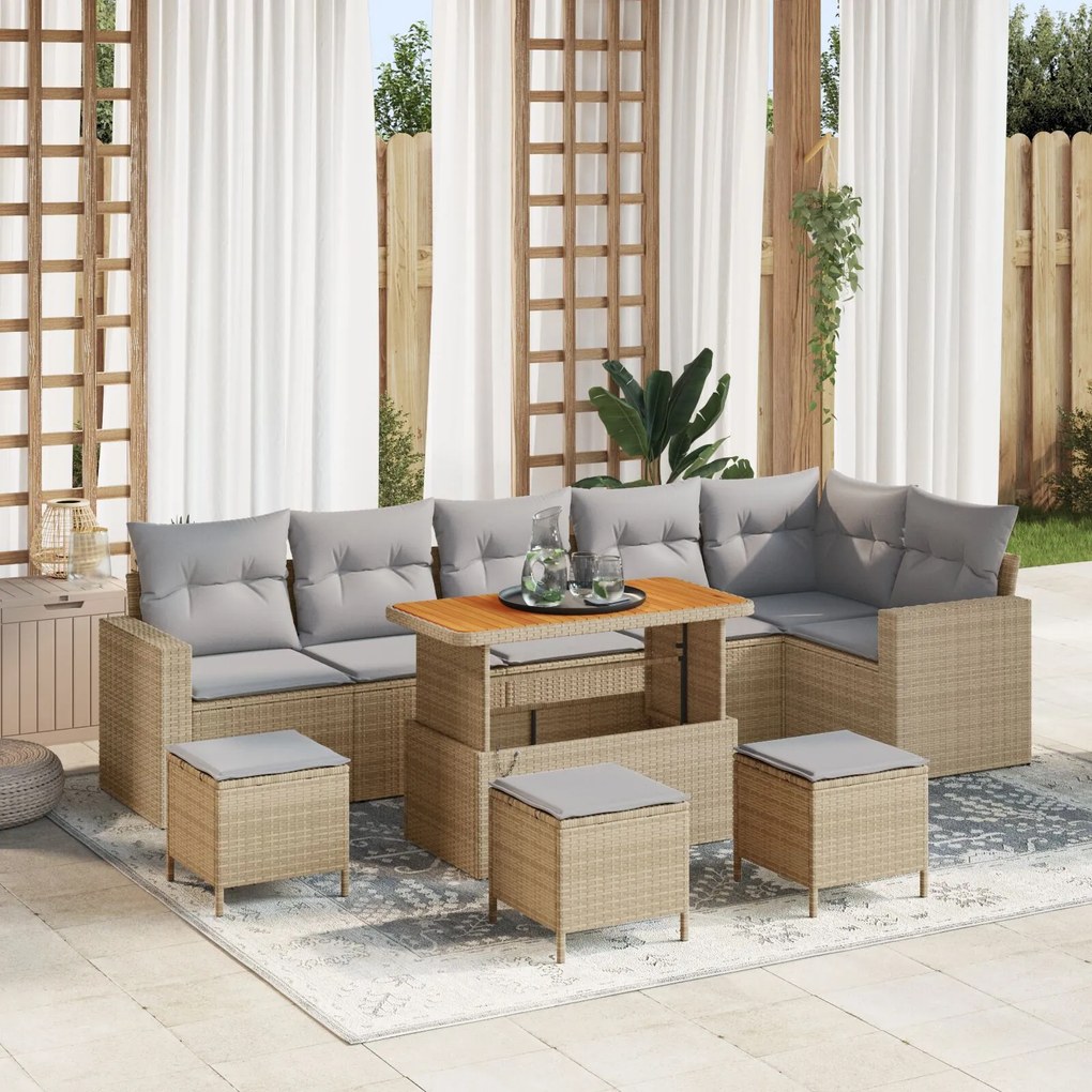 vidaXL Set de canapele pentru grădină 9 pcs Bej poliratan