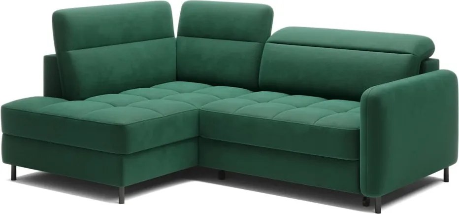 Colțar verde extensibil/cu spațiu de depozitare cu tapițerie din catifea (cu colț pe partea stângă/în formă de ”L”) Barea – ELTAP