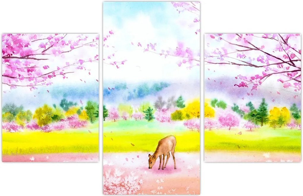 Tablou - Căprioară pictată, acuarelă (90x60 cm)