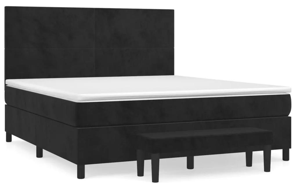 Pat box spring cu saltea, negru, 160x200 cm, catifea Negru, 160 x 200 cm, Design simplu