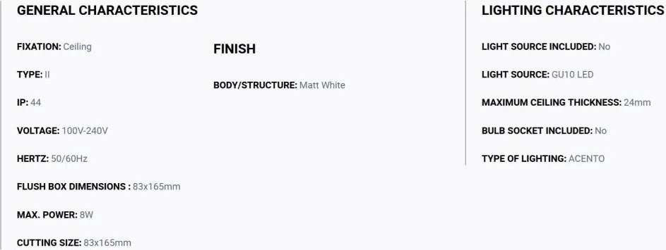 Rama Spot incastrabil tavan baie IP44 HYDE SQ 2L alb