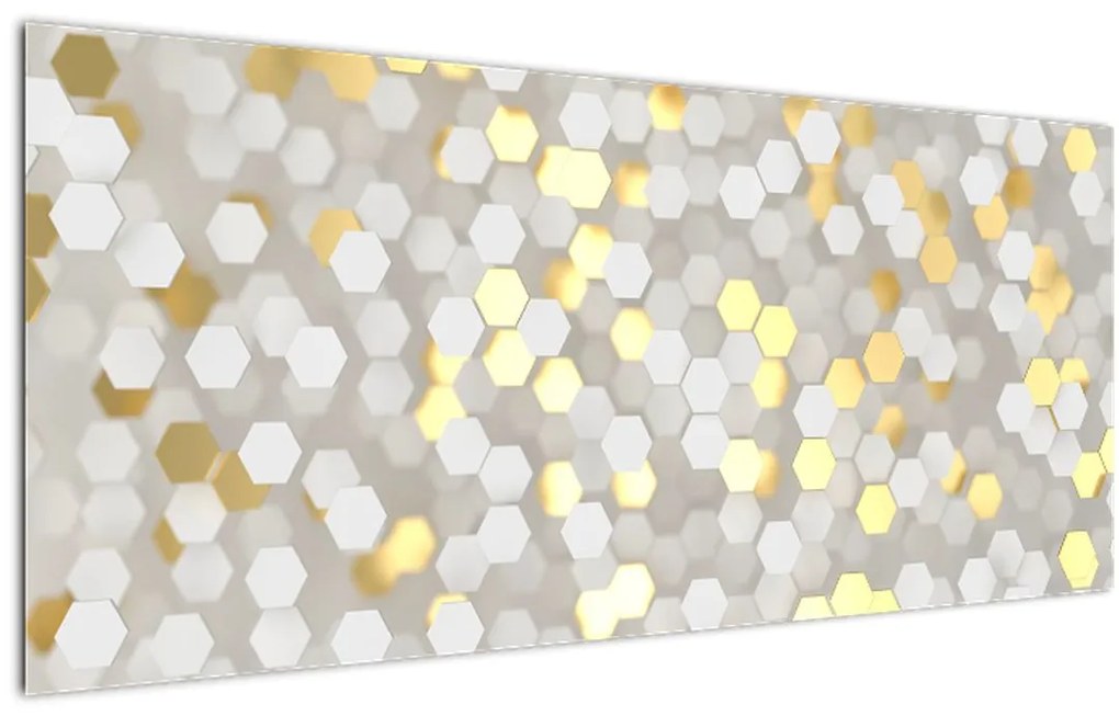 Tablou - Hexagoane alb - auriu (120x50 cm)