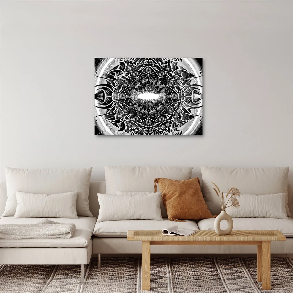 Tablou cu ornamente alb negre (70x50 cm)