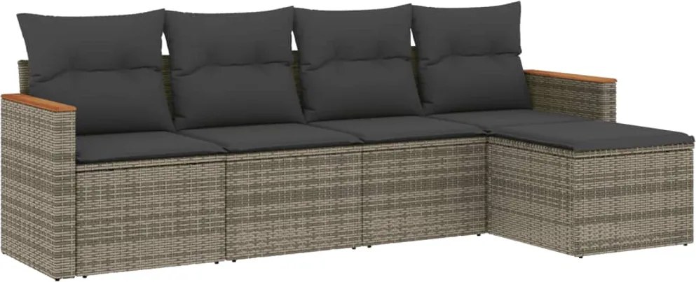 vidaXL Set canapea de grădină cu perne, 5 piese, gri, poliratan