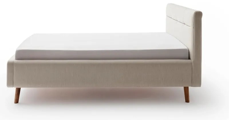 Pat matrimonial bej tapițat cu spațiu de depozitare cu somieră 140x200 cm Lotte – Meise Möbel