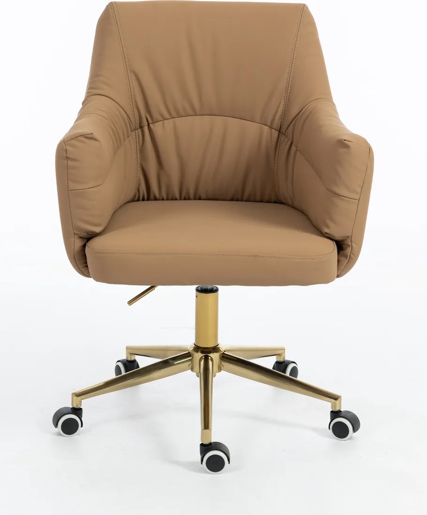 HR840K Scaun Caramel Piele Ecologica Premium Soft cu Bază Aurie