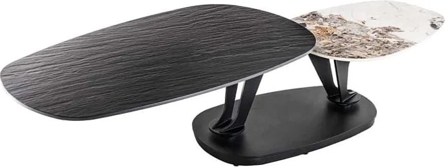 Masuta de cafea moderna cu doua blaturi rotative din ceramica Movement 160cm