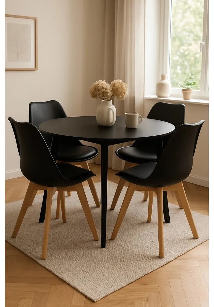 Masă de dining rotundă cu blat negru 105x105 cm Vojens – House Nordic