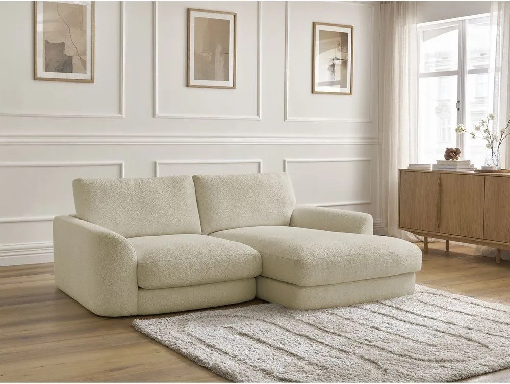 Colțar bej cu tapițerie din țesătură bouclé (cu colț pe partea dreaptă/cu șezlong) Leonore – Bobochic Paris