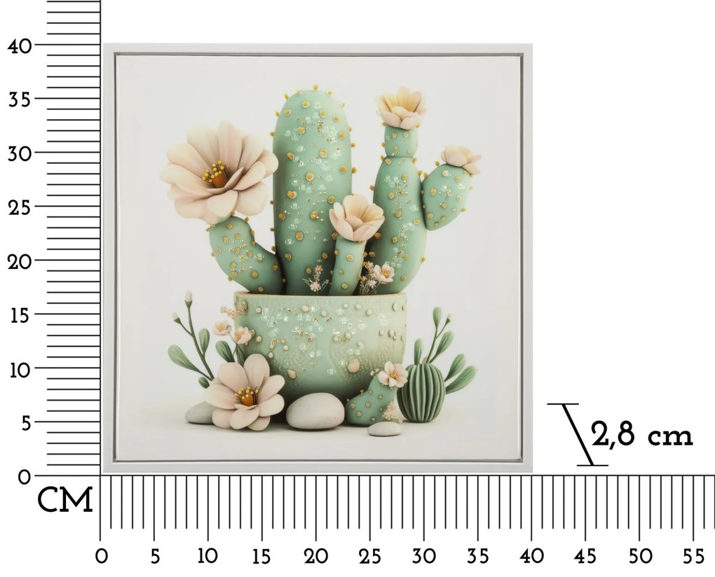 Mauro Ferretti Tablou Imprimat Pe Pânză Lacuită, Cu Ramă, Model ,,Borcan Cu Cactus", Varianta D, Dimensiuni 40 X 2,8 X 40 Cm | Aosom Romania