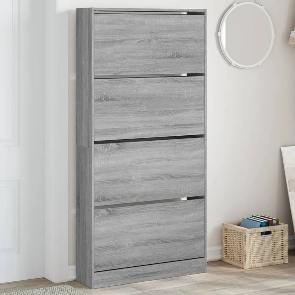 vidaXL Pantofar cu 4 sertare rabatabile, gri sonoma, 80x21x163,5 cm